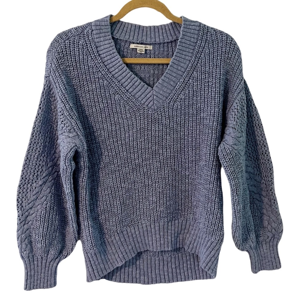 American Eagle Chunky Cable Knit Balloon Sleeve Sweater